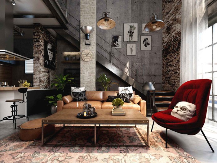 Industrial style brick walls exposed decor jewel rich colours unites but fathy ibrahim visualizer